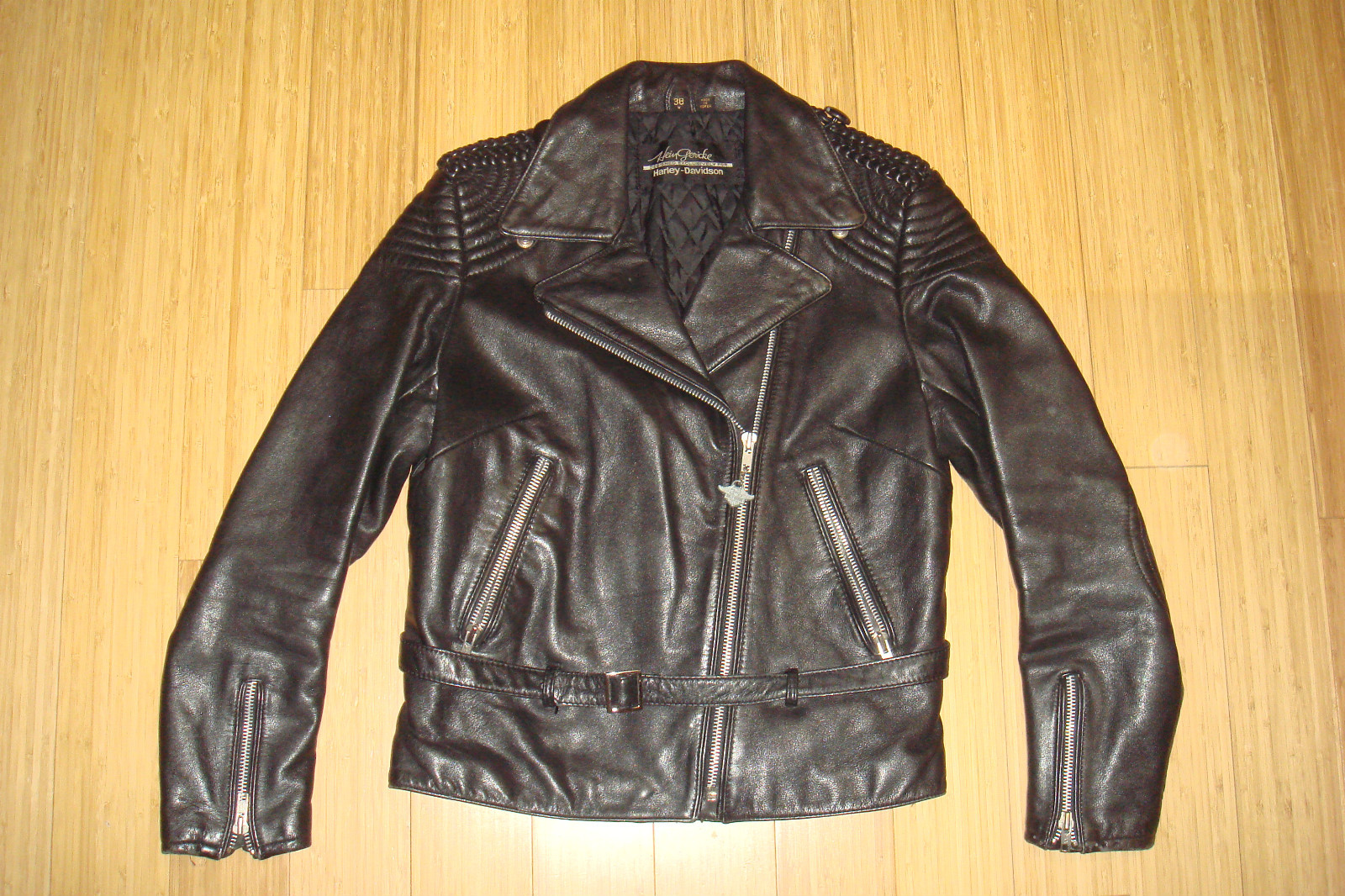 Vtg HARLEY DAVIDSON HEIN GERICKE Black Leather Motorcycle